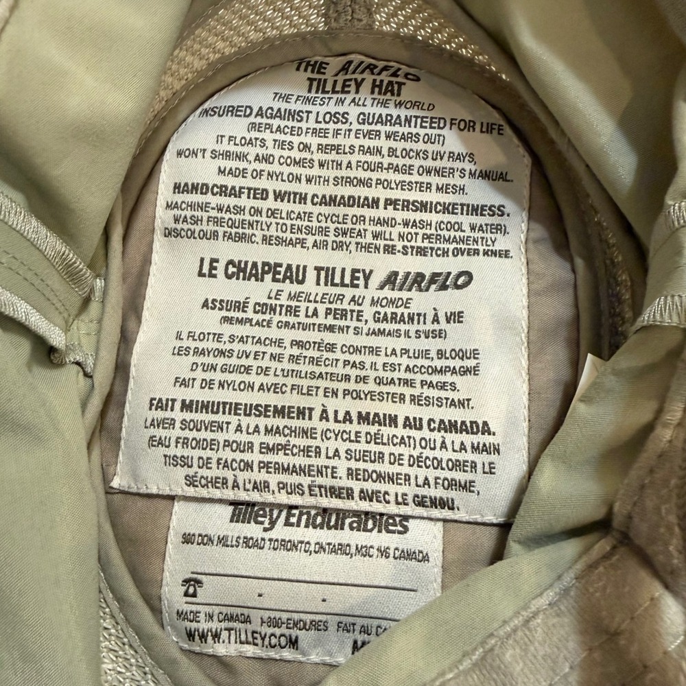 Tilley Airflo Hat Khaki Tan Mesh Ventilation Sun Protection Made in Canada 7 1/8 - Picture 5 of 8